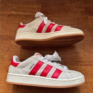 Adidas Red and White Velcro Sneakers